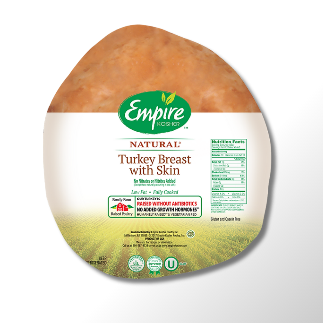 Cooked Turkey Breast - W/ Skin - Strictly Kosher Product, A Favorite for Kosher Families for Everyday Cooking