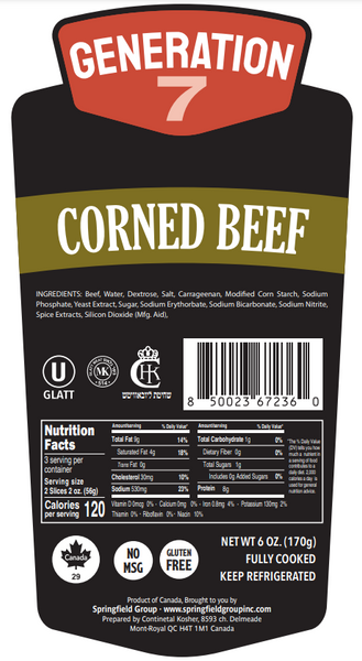 Generation 7 Sliced Corned Beef | 12x6oz packs - Glatt Kosher