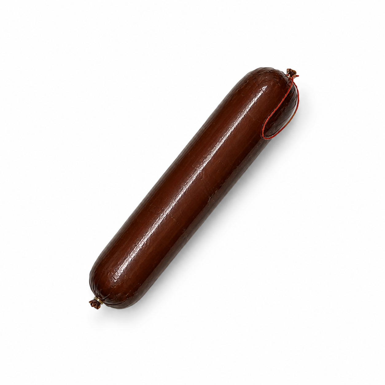 Brown kosher Salami  on a white background