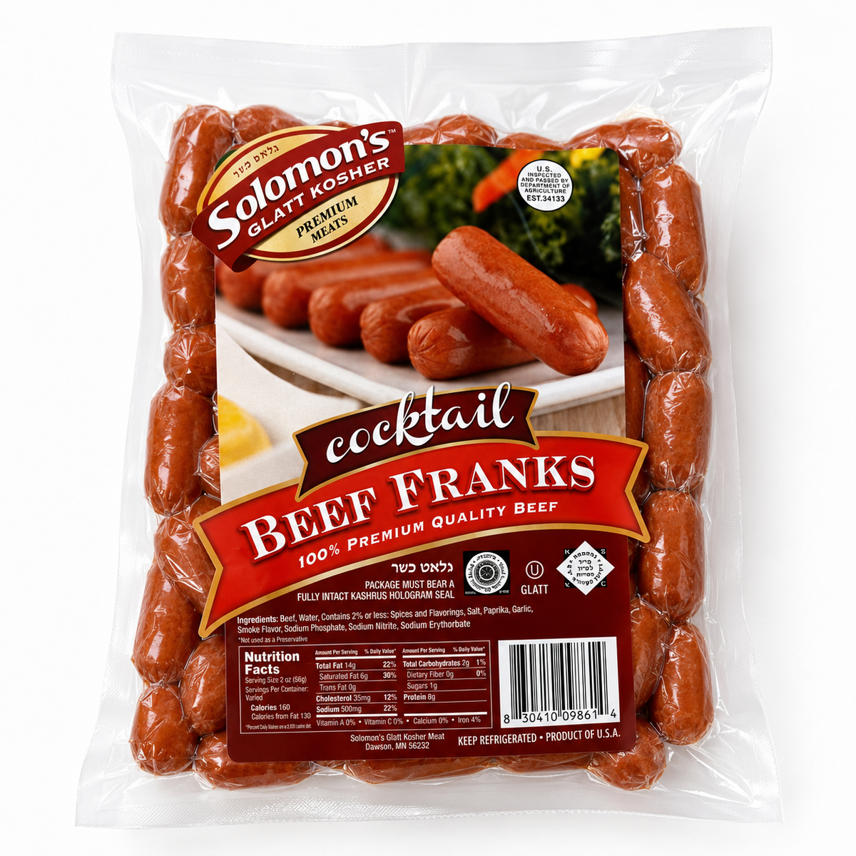 Cocktail Beef Franks - 2x5lb Bulk Bags - Solomon's