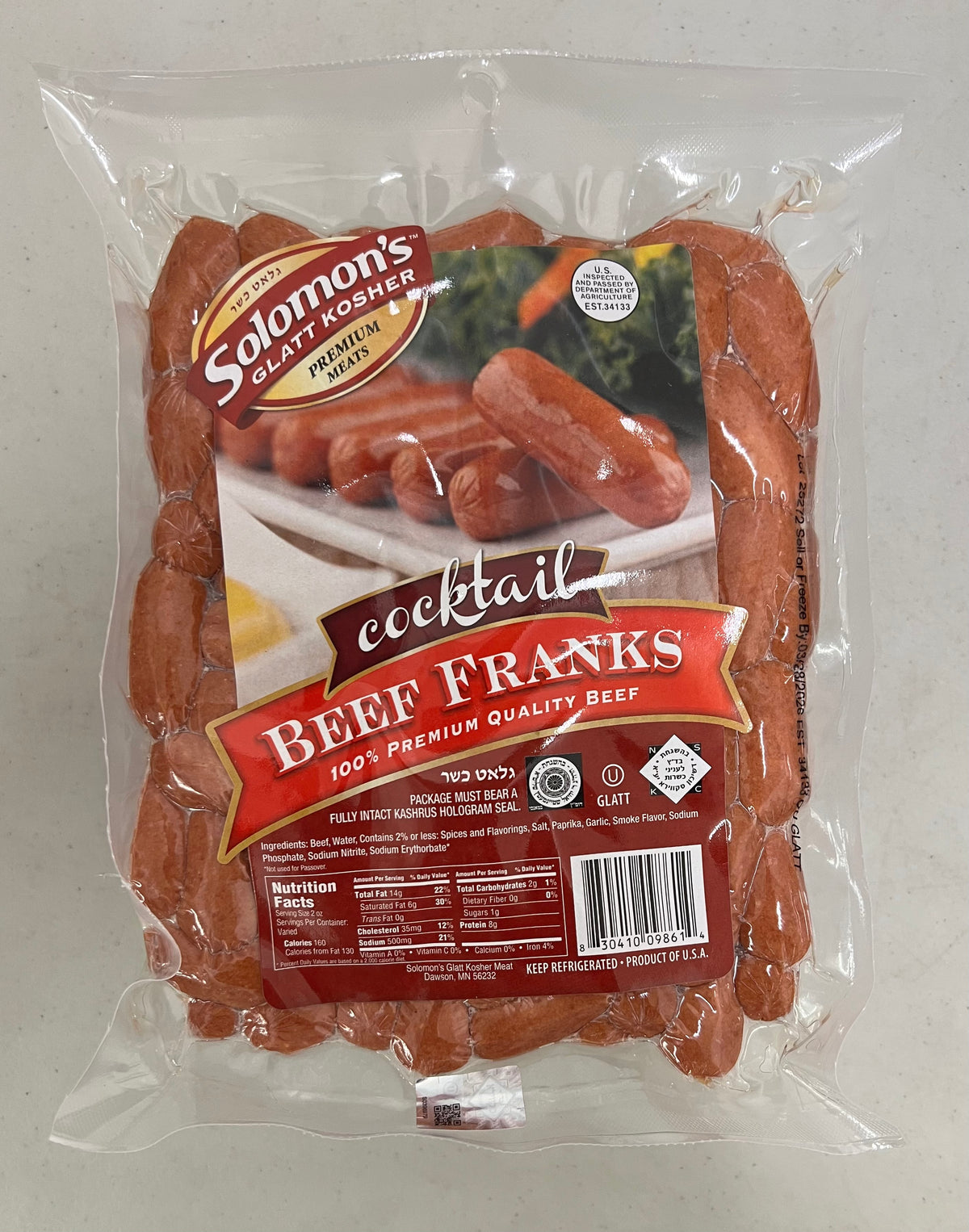 Cocktail Beef Franks - 2x5lb Bulk Bags - Solomon's