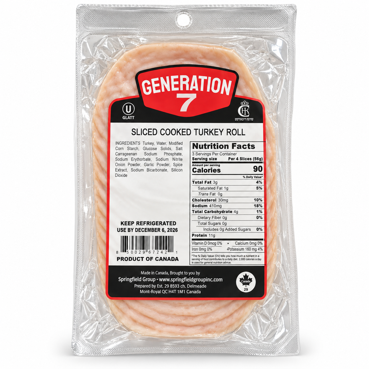 Generation 7 Sliced Turkey Roll | 12 x 6oz packs