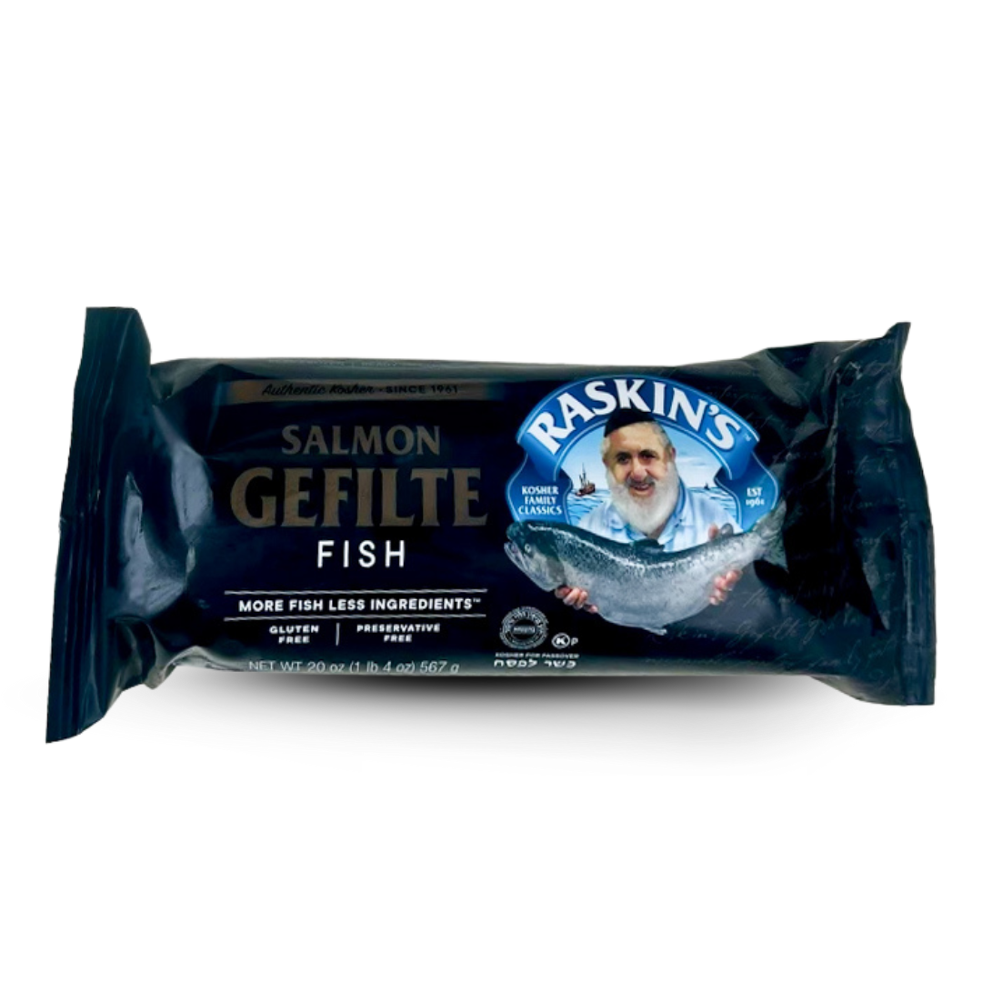 Raskin’s Salmon Gefilte Fish 20oz - GF - Certified Kosher Product, Great for Shabbos Dinners for Everyday Cooking