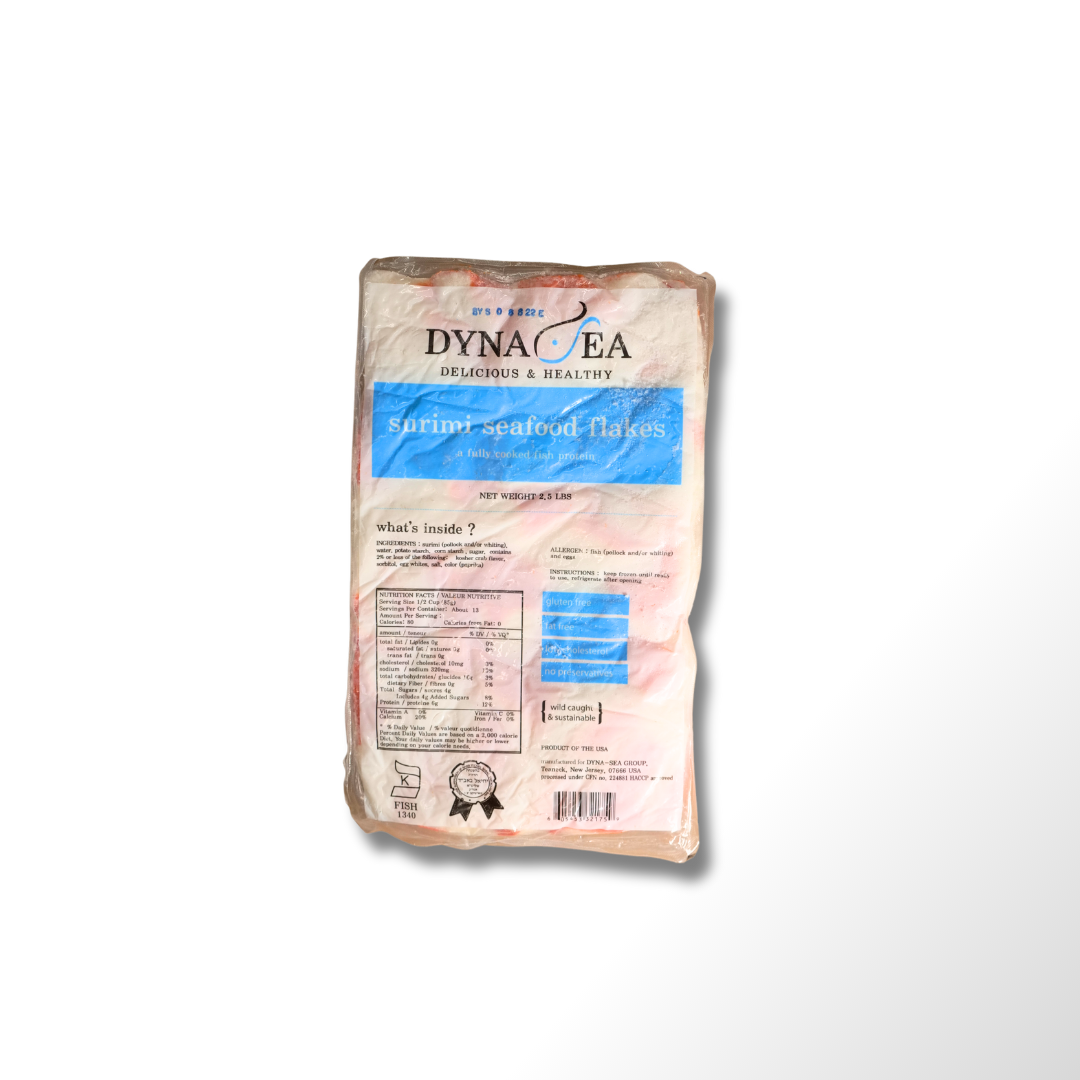 Dyna-Sea Surimi Seafood Flakes - 2.5lb packs I 20lb case - NOT KFP - Certified Kosher Product, Perfect for Kosher Households for Everyday Cooking