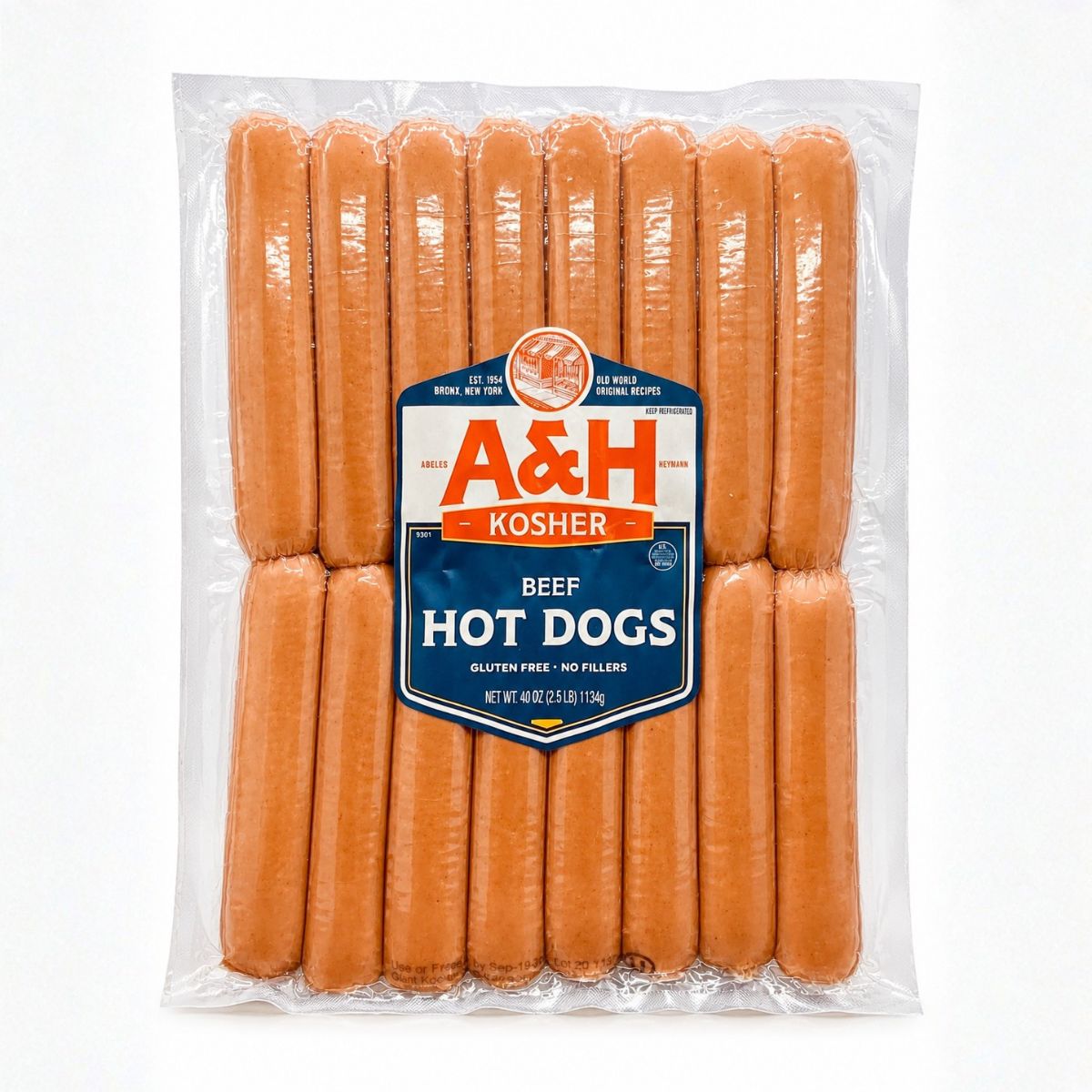 A&H Family Pack All Beef Kosher Hot Dogs 10/2.5lb packs of 16pcs
