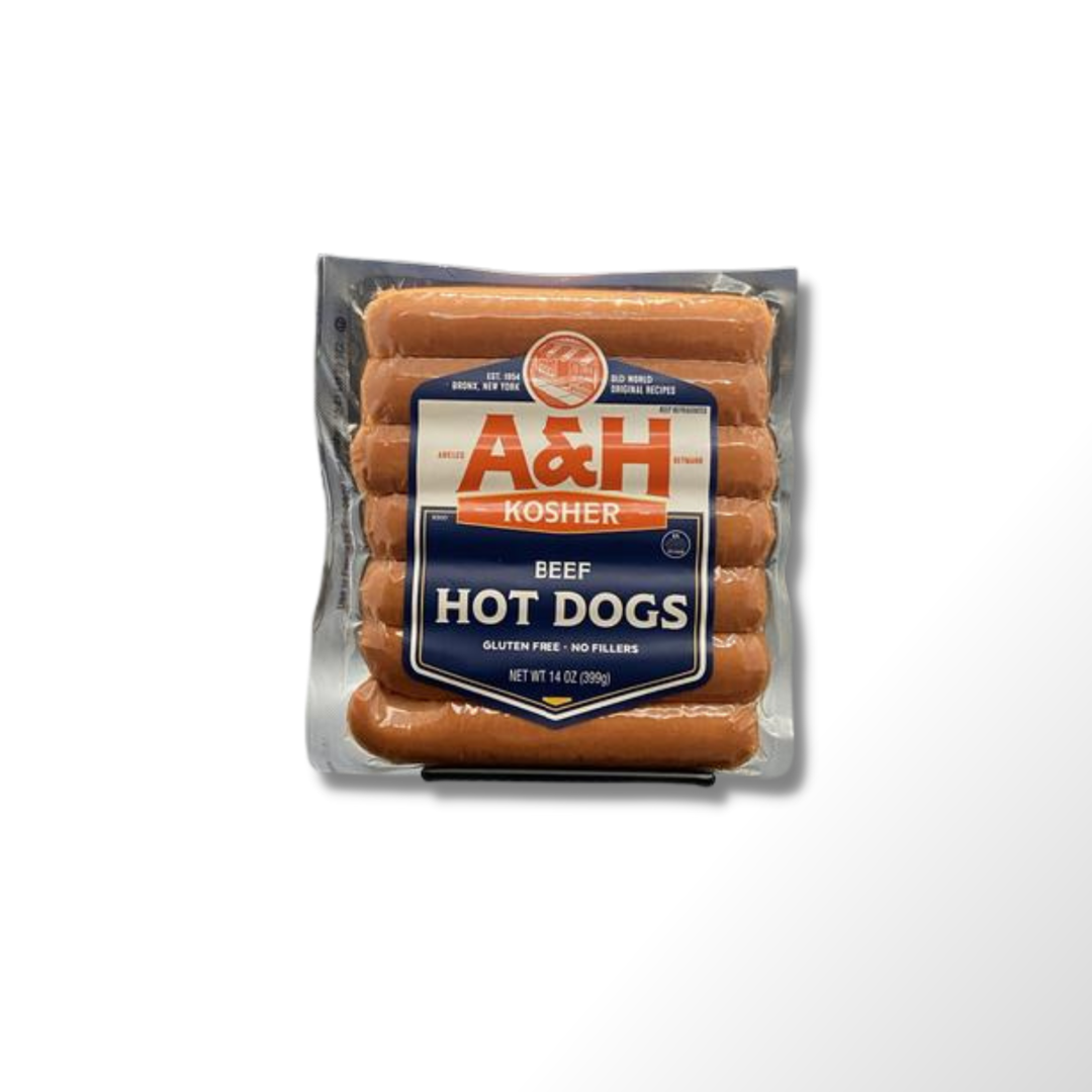 A&H All Beef Kosher Hot Dogs 14oz. - 16 packs