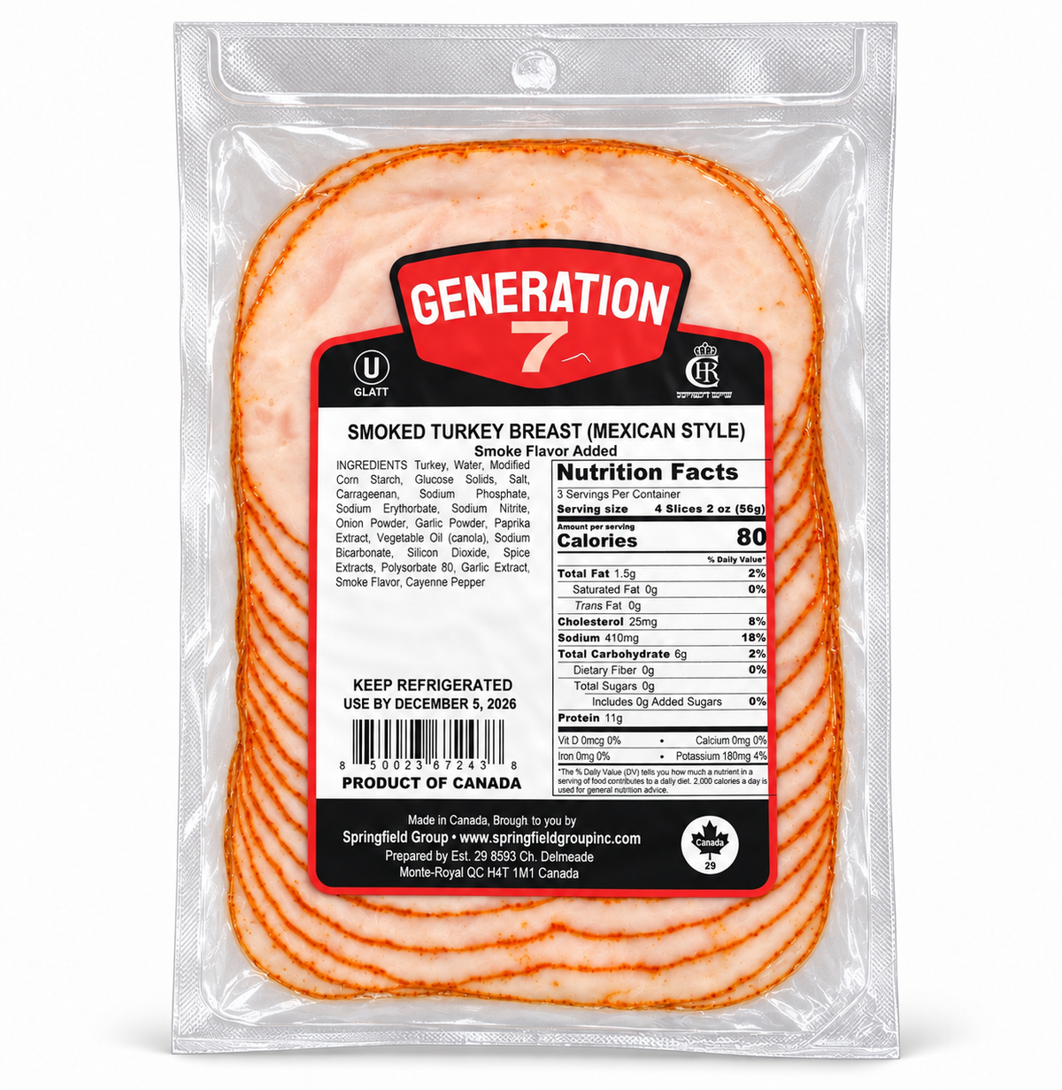 Generation 7 Smoked Turkey Breast (Mexican Style) | 12 x 6oz packs