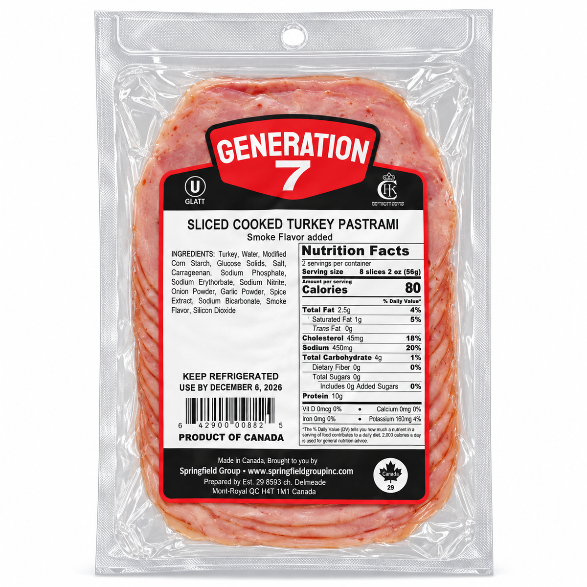 Generation 7 Sliced Cooked Turkey Pastrami | 12 x 6oz packs